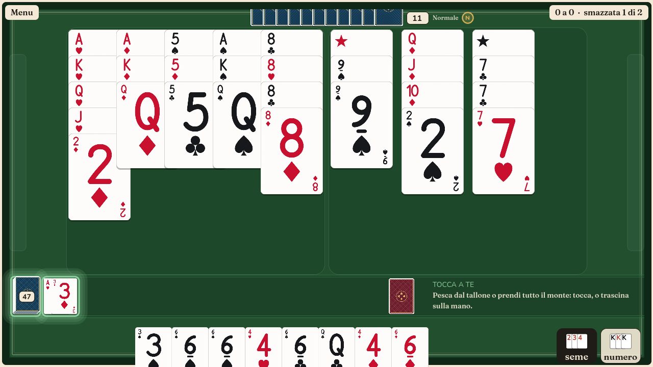 Il tavolo del burraco: i giochi calati sul panno, il tallone e il monte degli scarti, la mano in basso